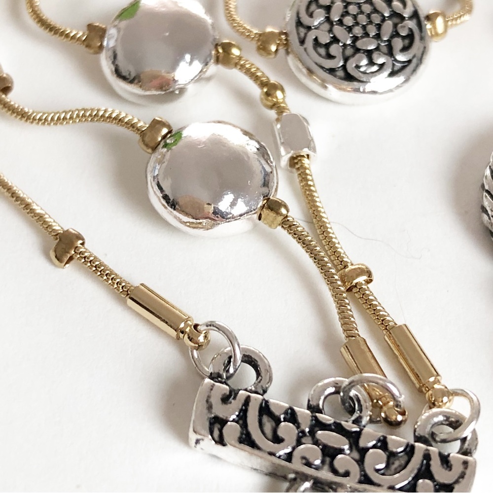 Three Stranded Silver and Gold Tone Beaded Adjustable Bracelet - Picture 12 of 16